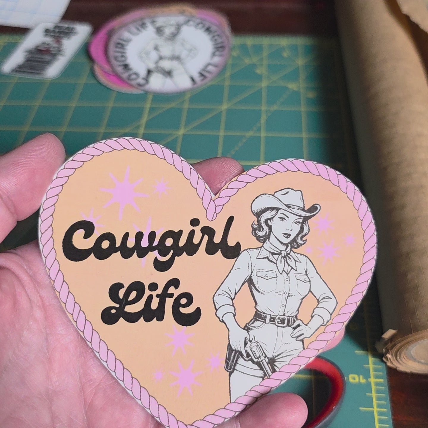 Heart shaped Cowgirl Life sticker. 4.25 x 3.5 inches. Medium size.