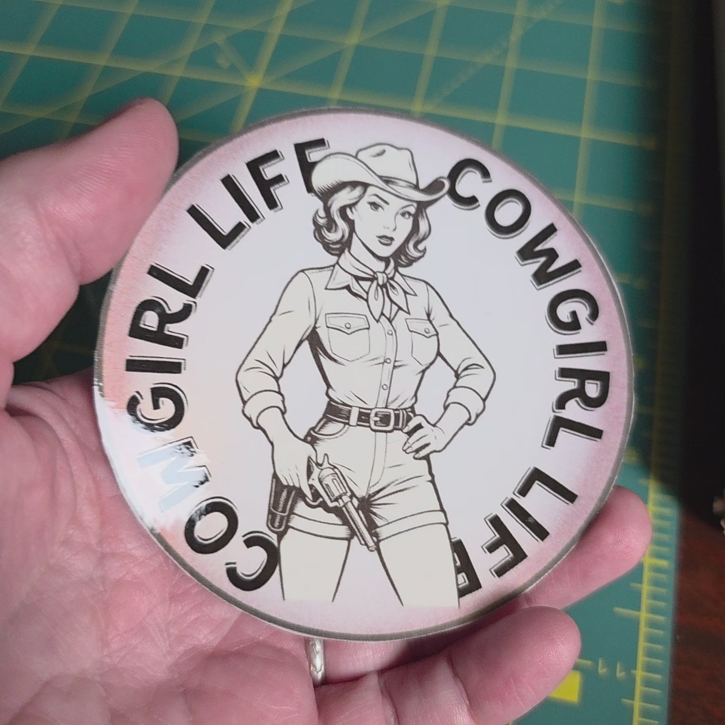 Cowgirl Life sticker, round 3.5 inches.
