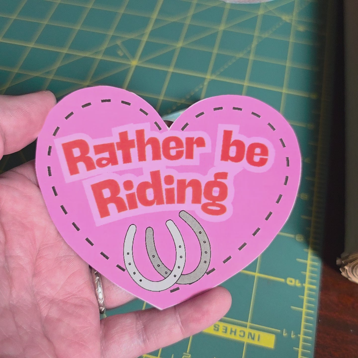 Rather be Riding 4 inch heart sticker. Medium size.
