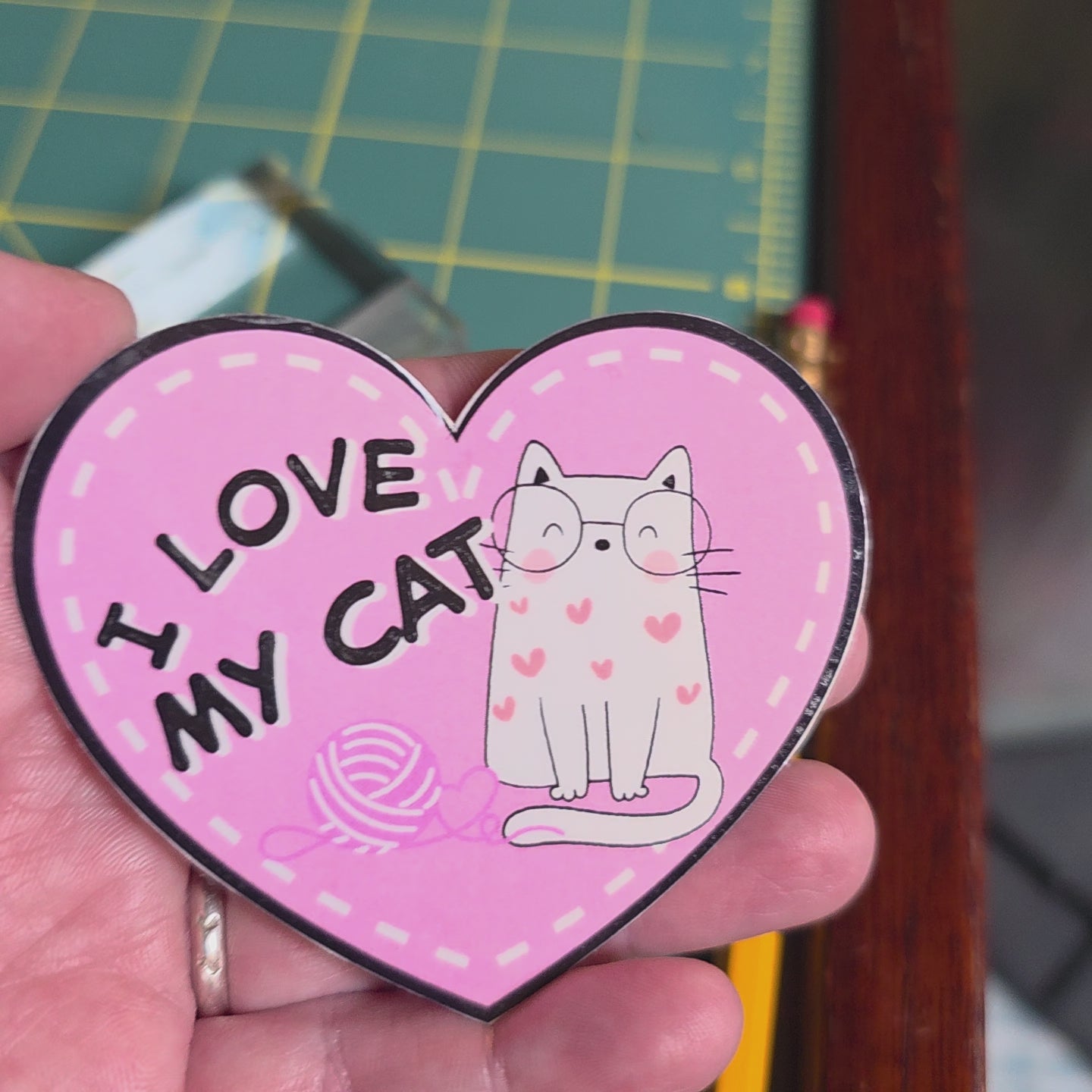 I love my cat heart sticker, 3 inch