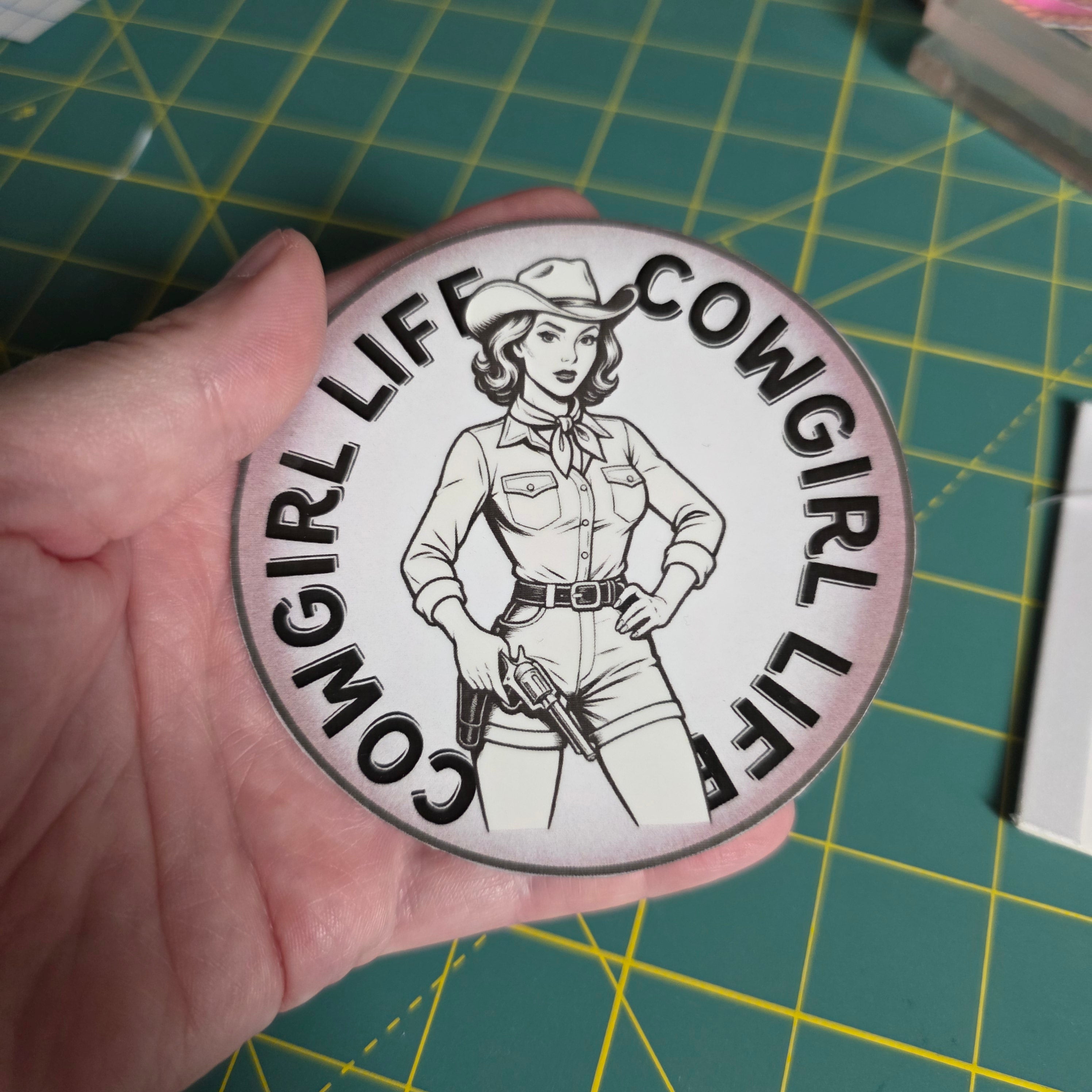 Cowgirl Life sticker, round 3.5 inches.