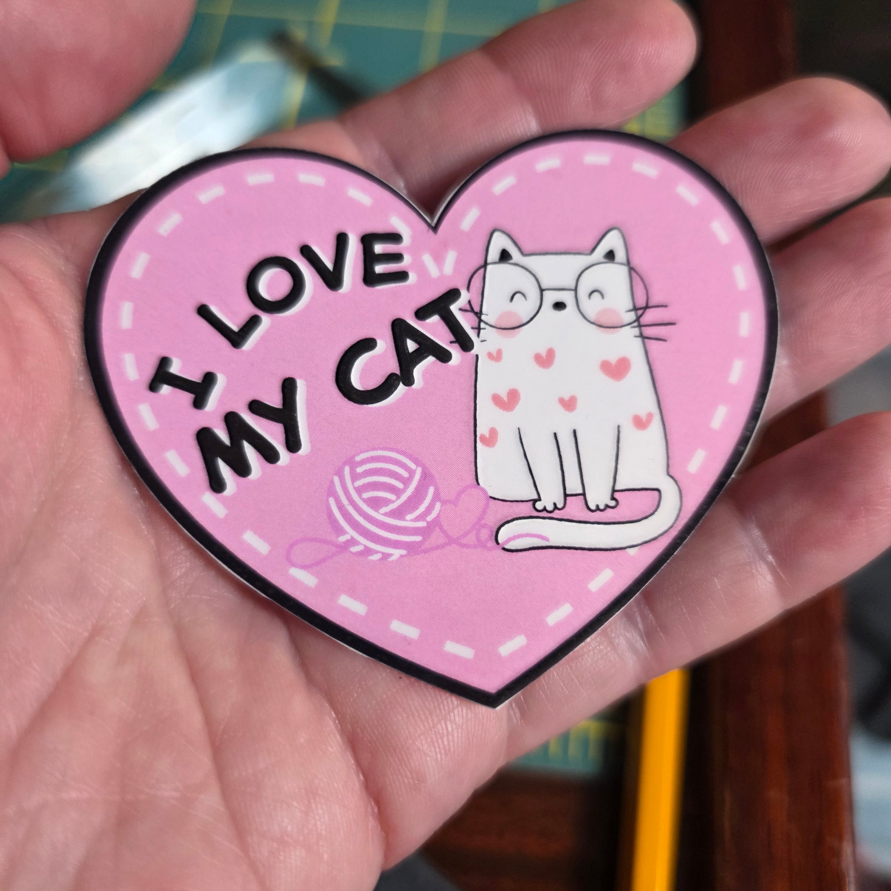 I love my cat heart sticker, 3 inch