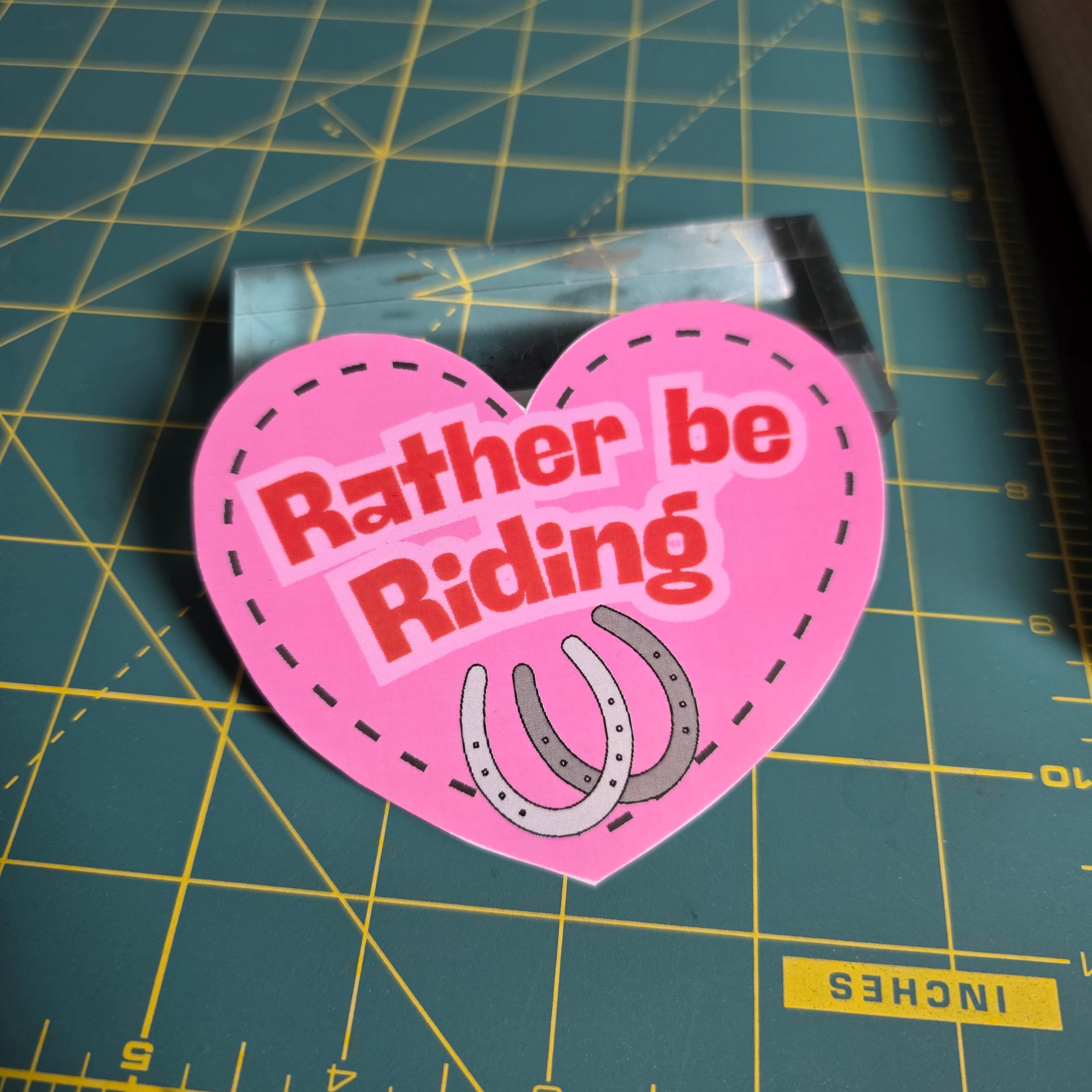 Rather be Riding 4 inch heart sticker. Medium size.