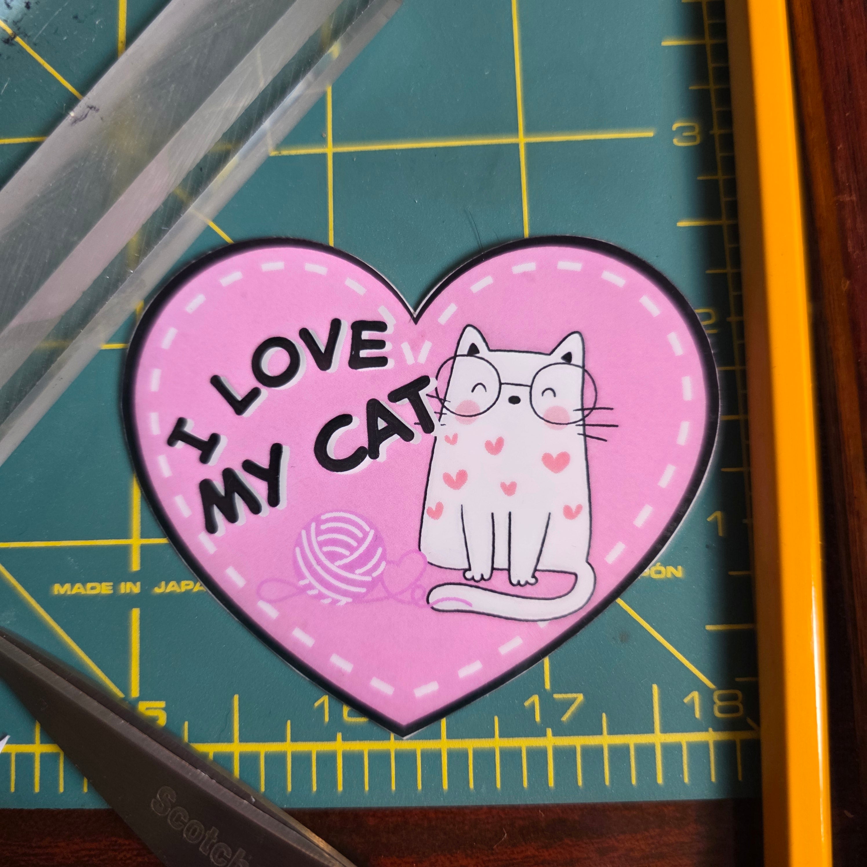 I love my cat heart sticker, 3 inch