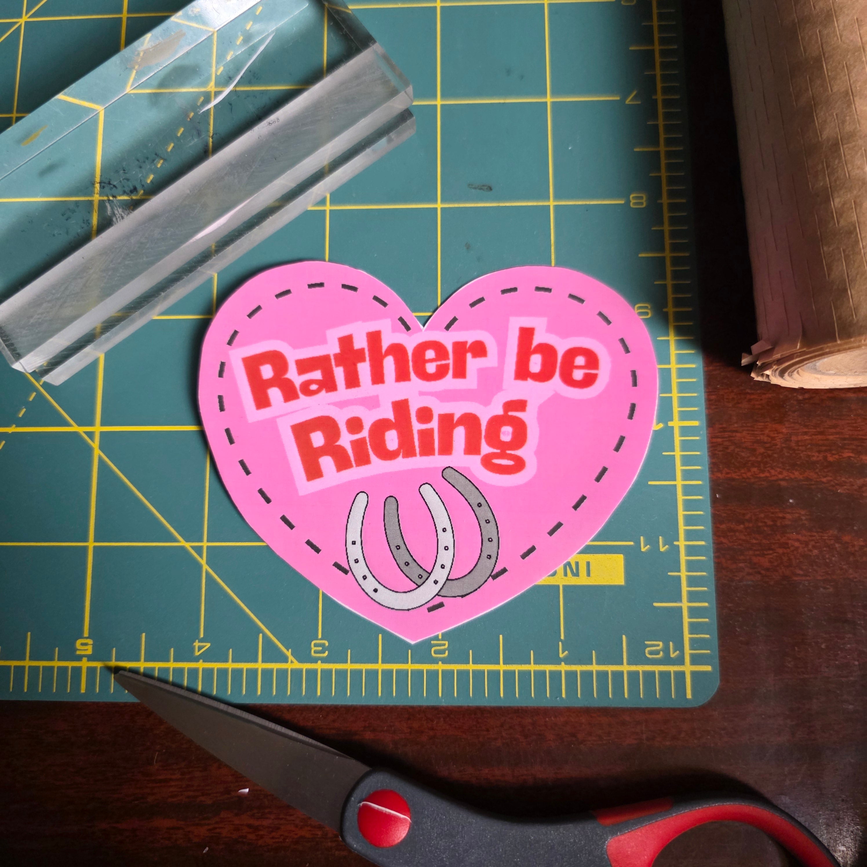 Rather be Riding 4 inch heart sticker. Medium size.