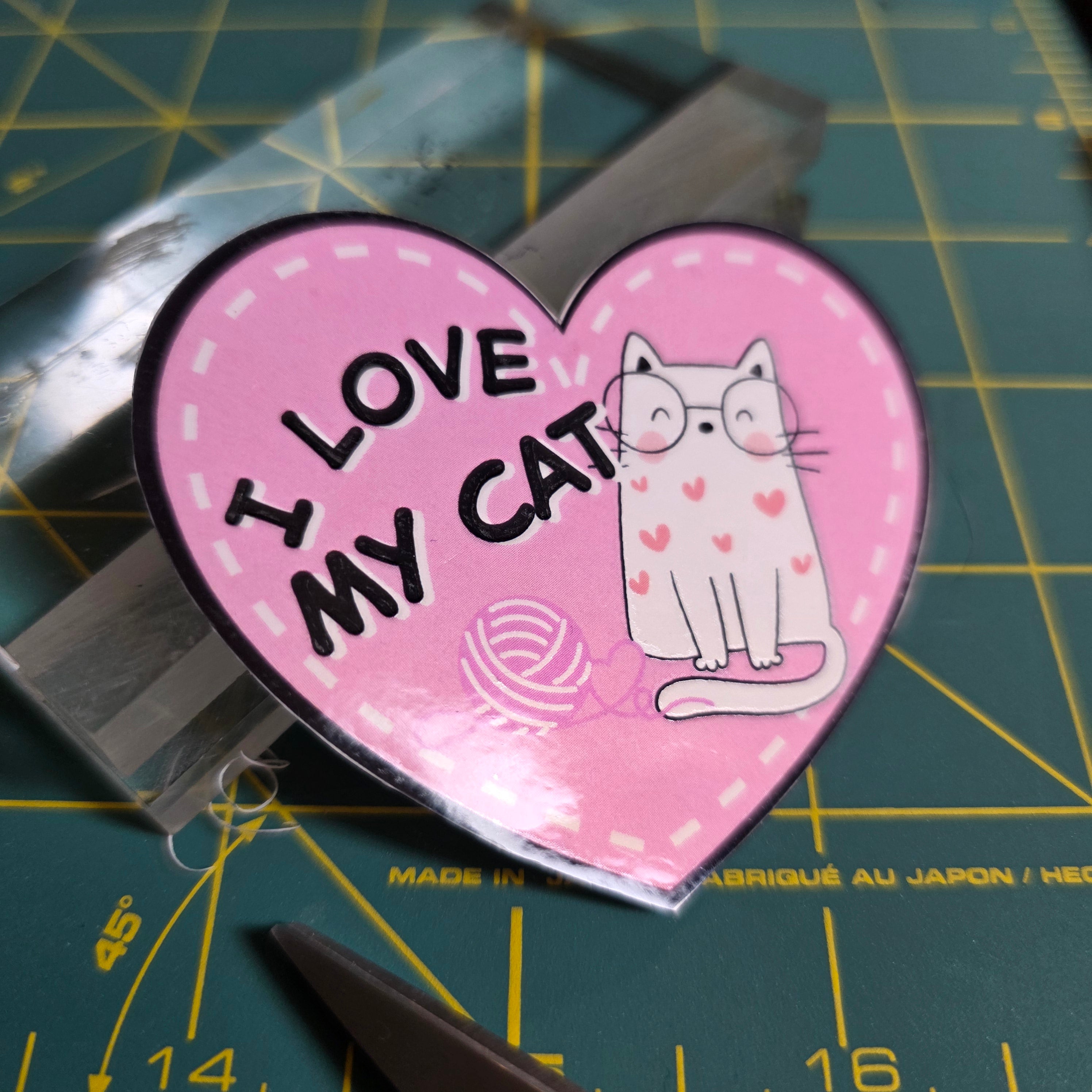 I love my cat heart sticker, 3 inch