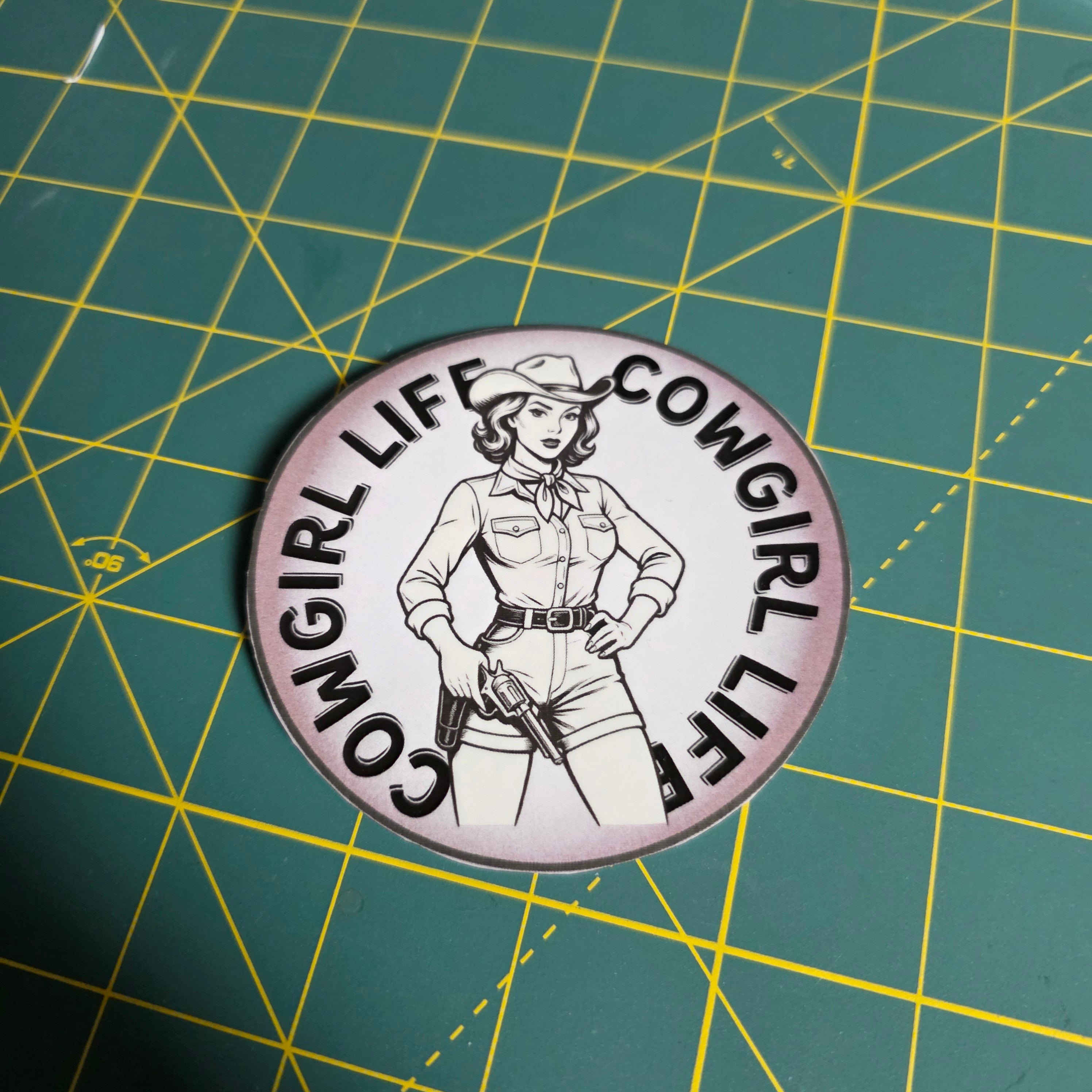 Cowgirl Life sticker, round 3.5 inches.